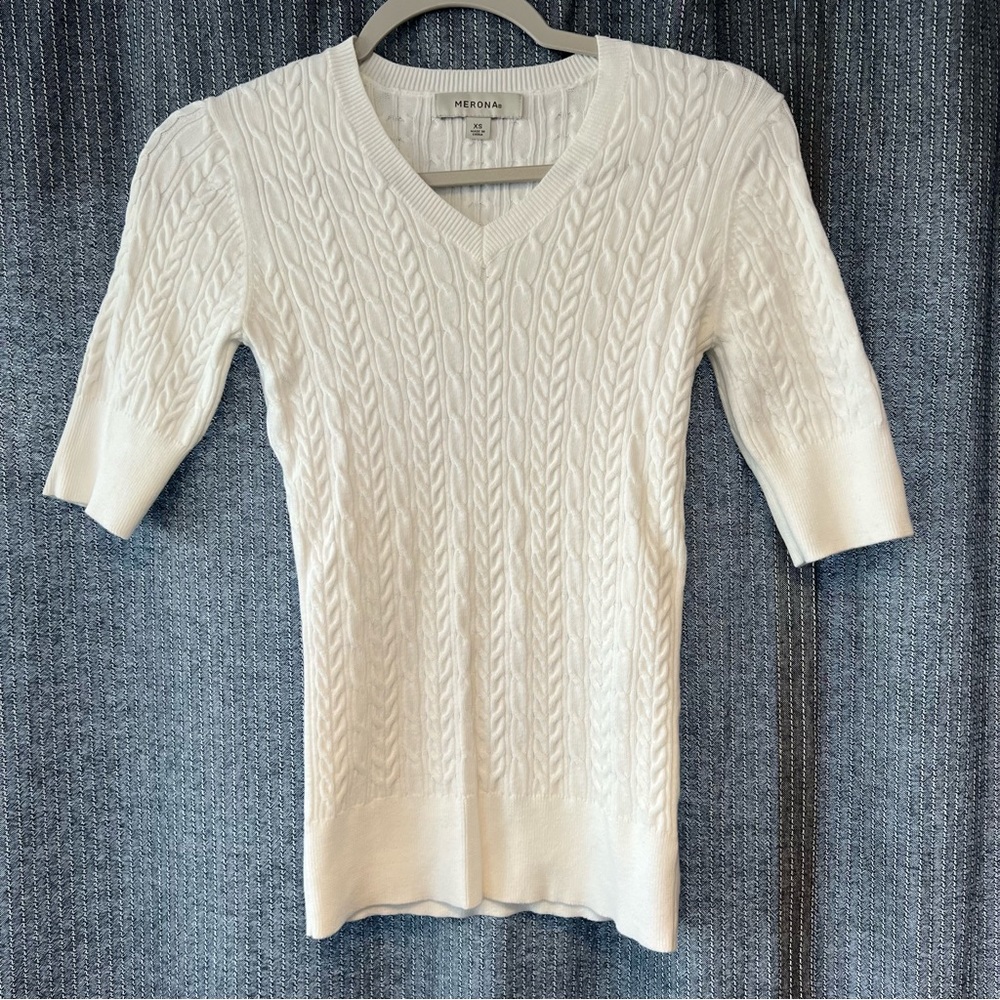 Merona Women’s Lightweight, Cable-knit, 3/4 Sleeve, V-neck Sweater, Cream, XS